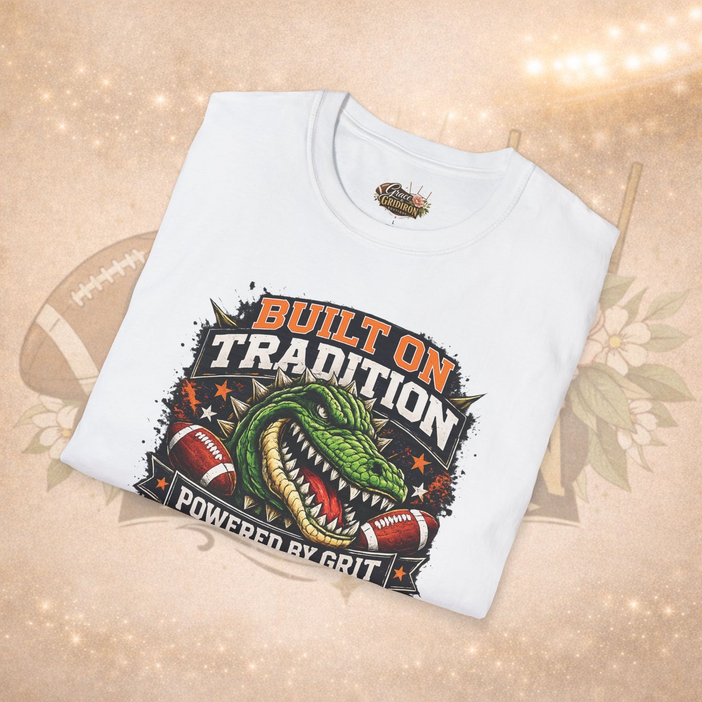 Built on Tradition Powered by Grit Football Tee | Vintage Gator Mascot Game Day Shirt | Football Mom Apparel