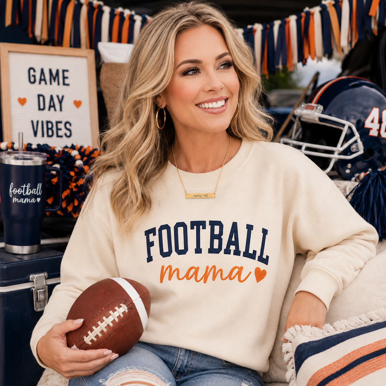 Personalized Football Mom Engraved Bar Necklace | Custom Player Name & Number Necklace | Game Day Jewelry Gift | Football Mama Keepsake