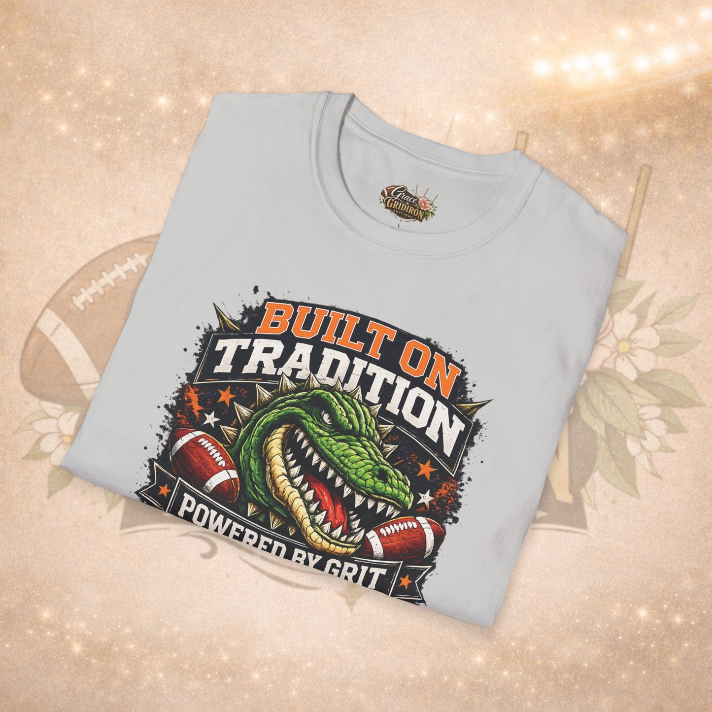 Built on Tradition Powered by Grit Football Tee | Vintage Gator Mascot Game Day Shirt | Football Mom Apparel
