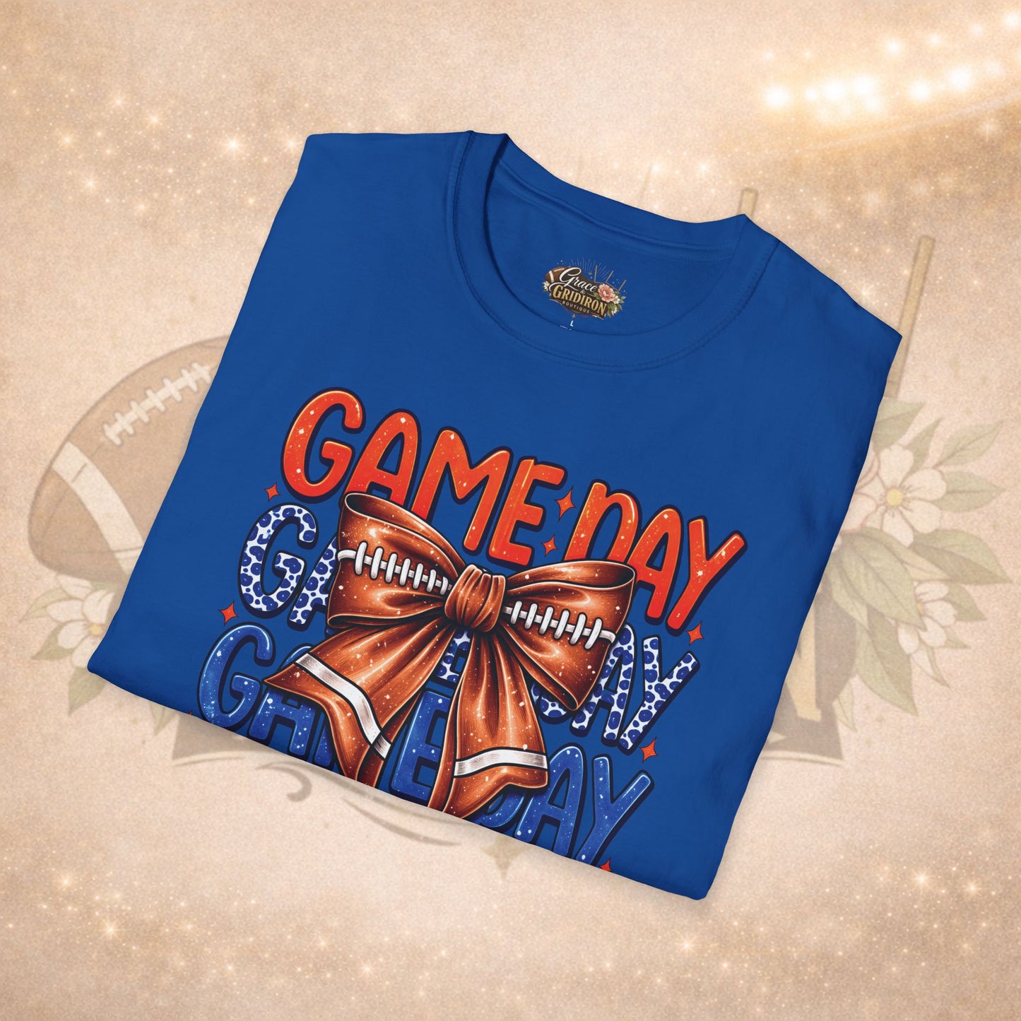 Game Day Bow Shirt | Football Game Day Tee | Cute Football Shirt | Football Mom Tee | Orange Blue Game Day Shirt