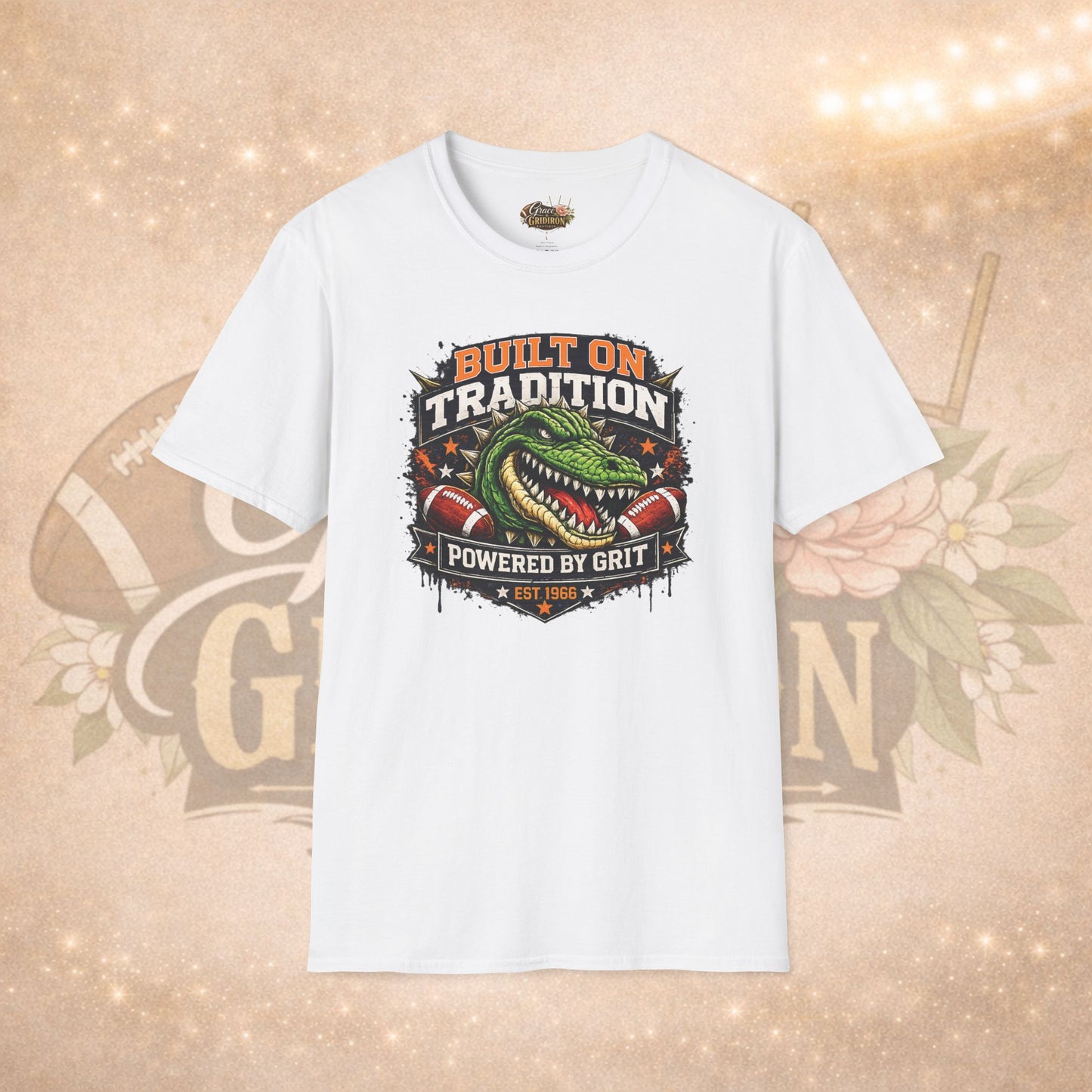 Built on Tradition Powered by Grit Football Tee | Vintage Gator Mascot Game Day Shirt | Football Mom Apparel