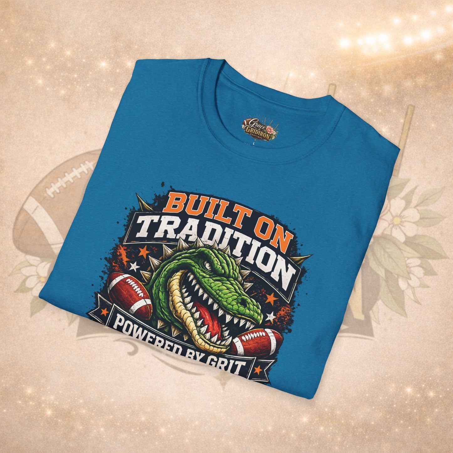 Built on Tradition Powered by Grit Football Tee | Vintage Gator Mascot Game Day Shirt | Football Mom Apparel