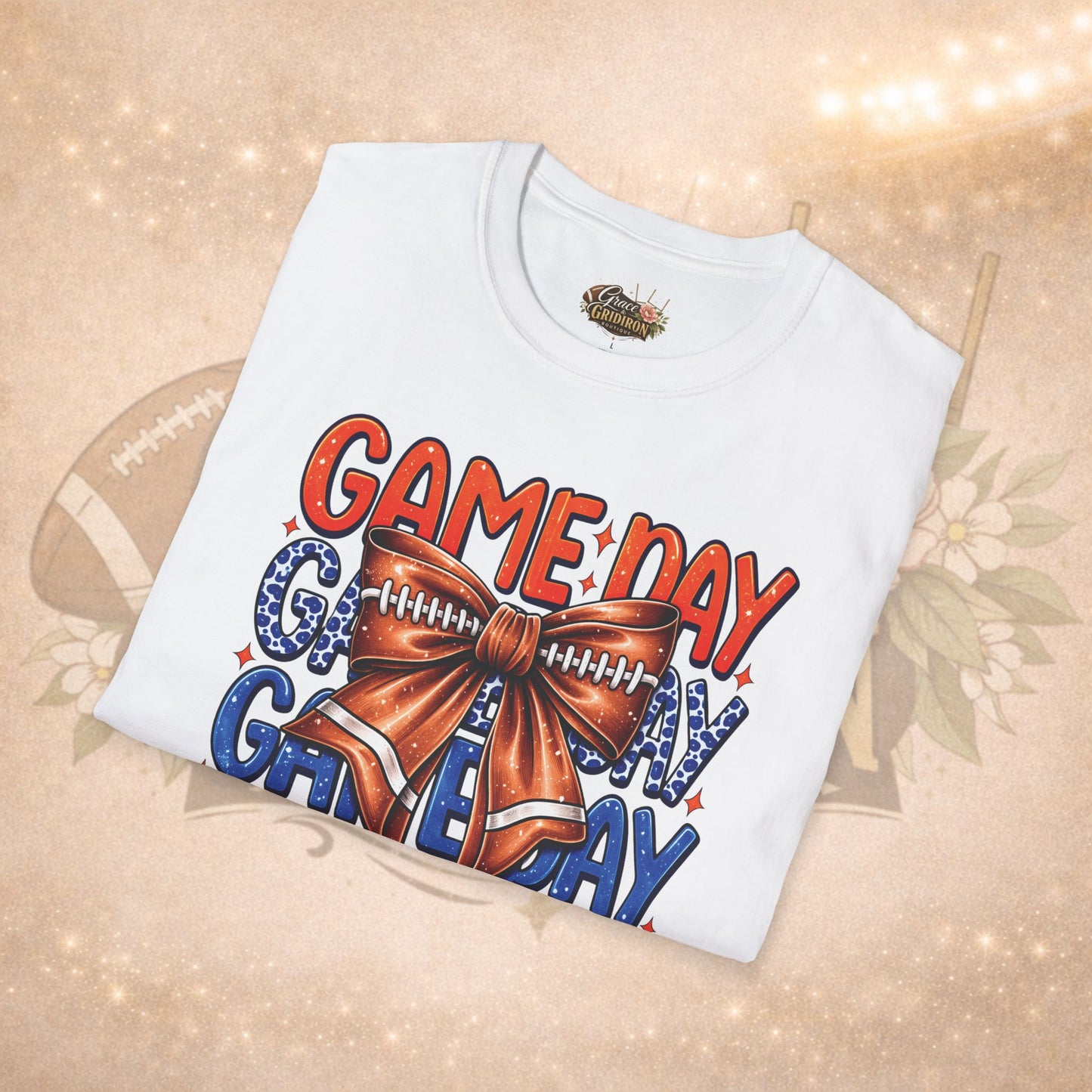 Game Day Bow Shirt | Football Game Day Tee | Cute Football Shirt | Football Mom Tee | Orange Blue Game Day Shirt