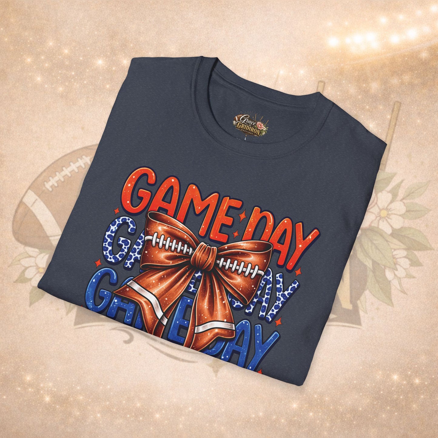 Game Day Bow Shirt | Football Game Day Tee | Cute Football Shirt | Football Mom Tee | Orange Blue Game Day Shirt