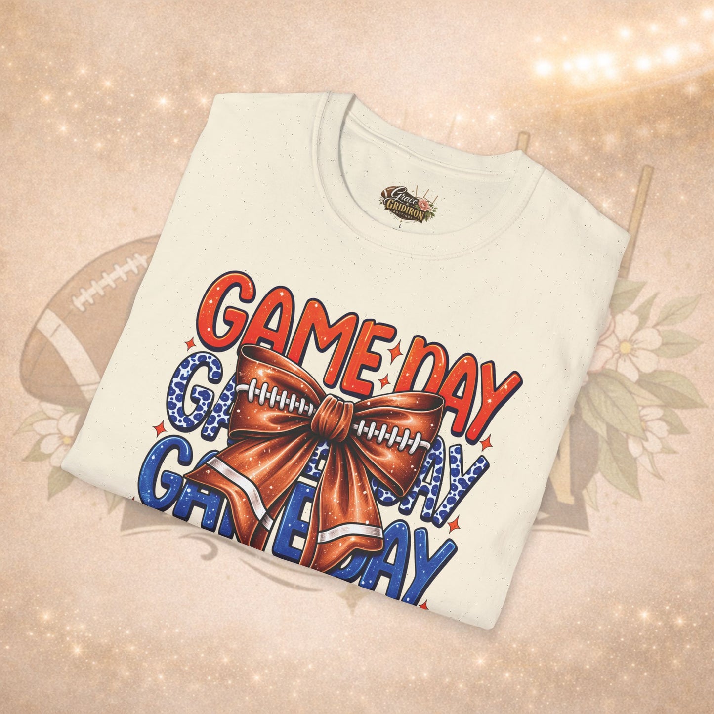Game Day Bow Shirt | Football Game Day Tee | Cute Football Shirt | Football Mom Tee | Orange Blue Game Day Shirt