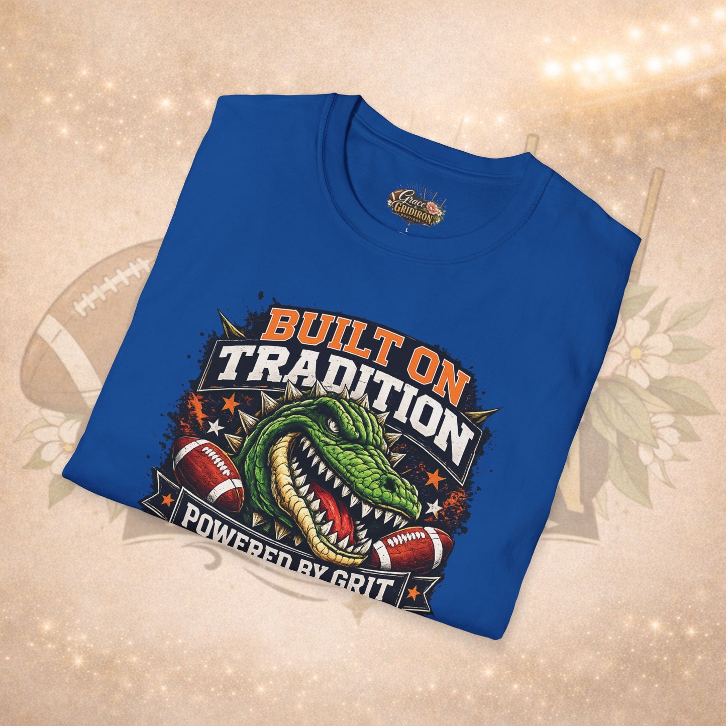 Built on Tradition Powered by Grit Football Tee | Vintage Gator Mascot Game Day Shirt | Football Mom Apparel
