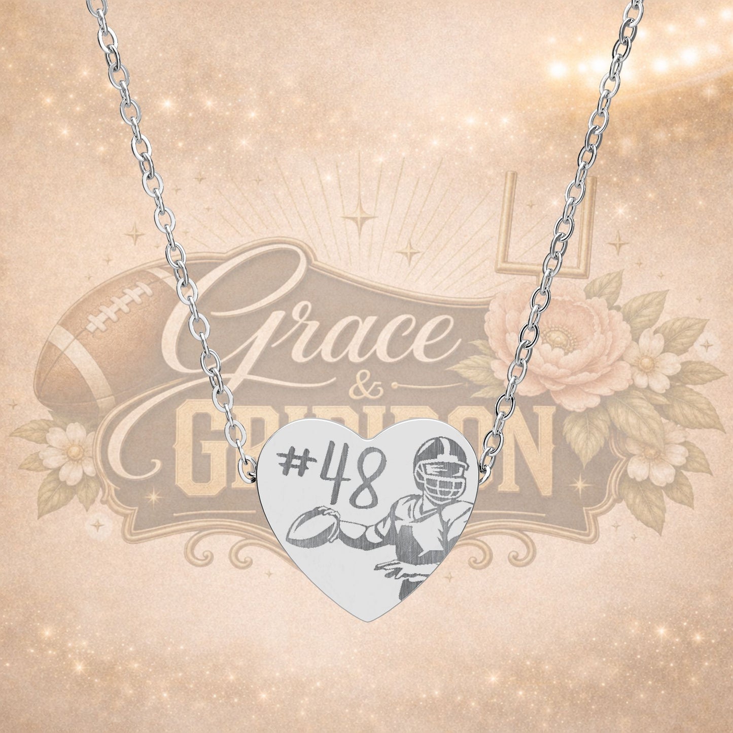 Personalized Football Mom Heart Necklace | Custom Jersey Number Football Player Necklace | Game Day Jewelry Gift | Football Mama Keepsake