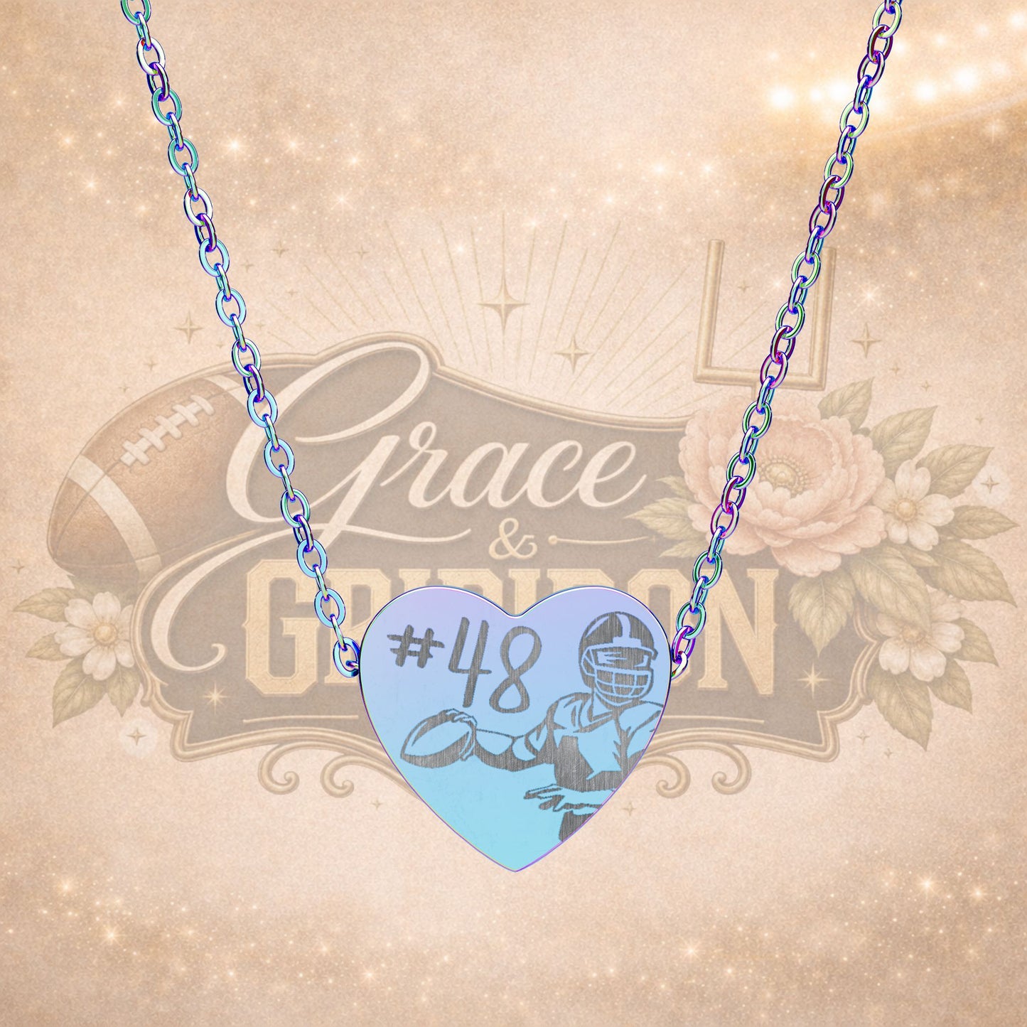 Personalized Football Mom Heart Necklace | Custom Jersey Number Football Player Necklace | Game Day Jewelry Gift | Football Mama Keepsake