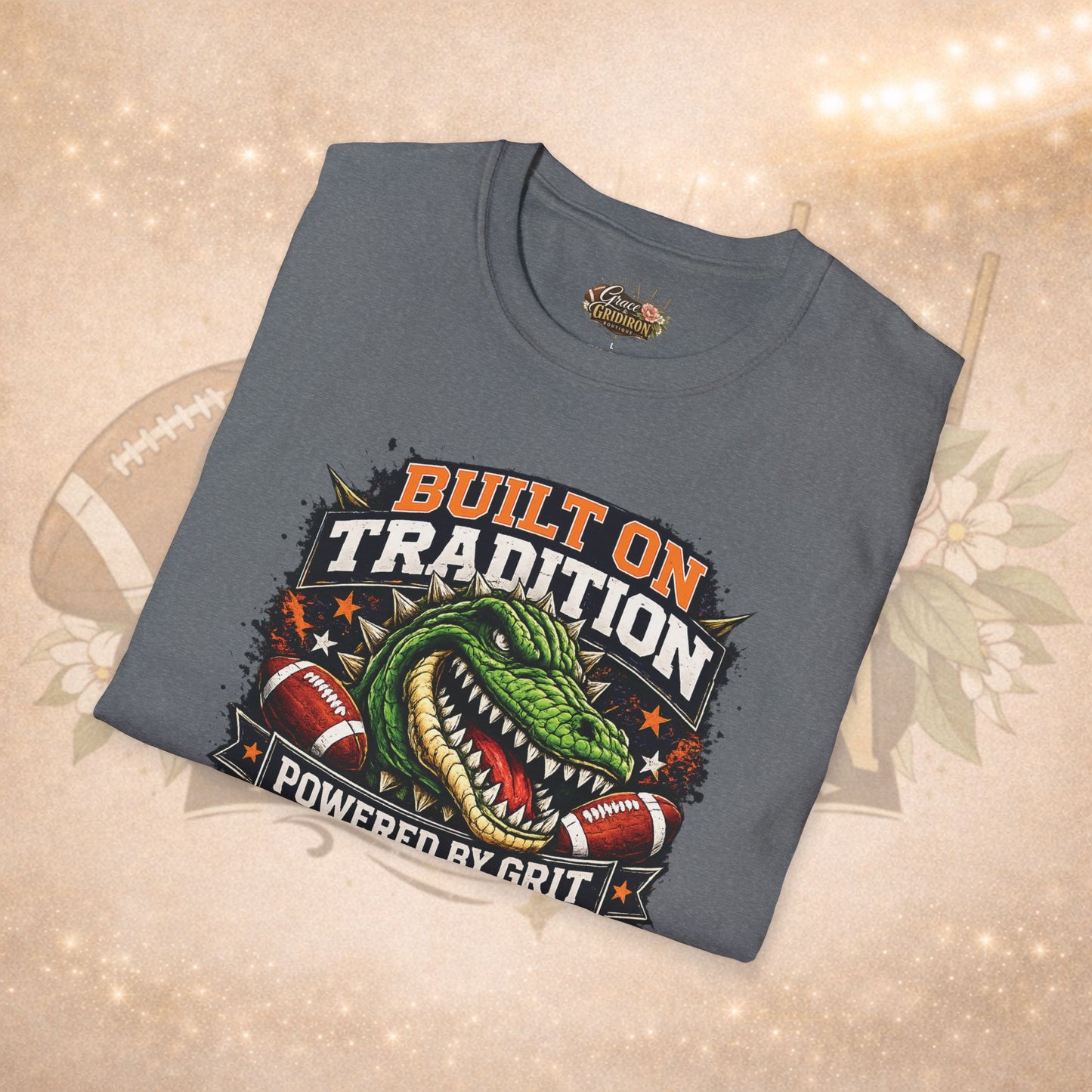 Built on Tradition Powered by Grit Football Tee | Vintage Gator Mascot Game Day Shirt | Football Mom Apparel