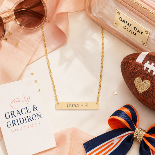 Personalized Football Mom Engraved Bar Necklace | Custom Player Name & Number Necklace | Game Day Jewelry Gift | Football Mama Keepsake