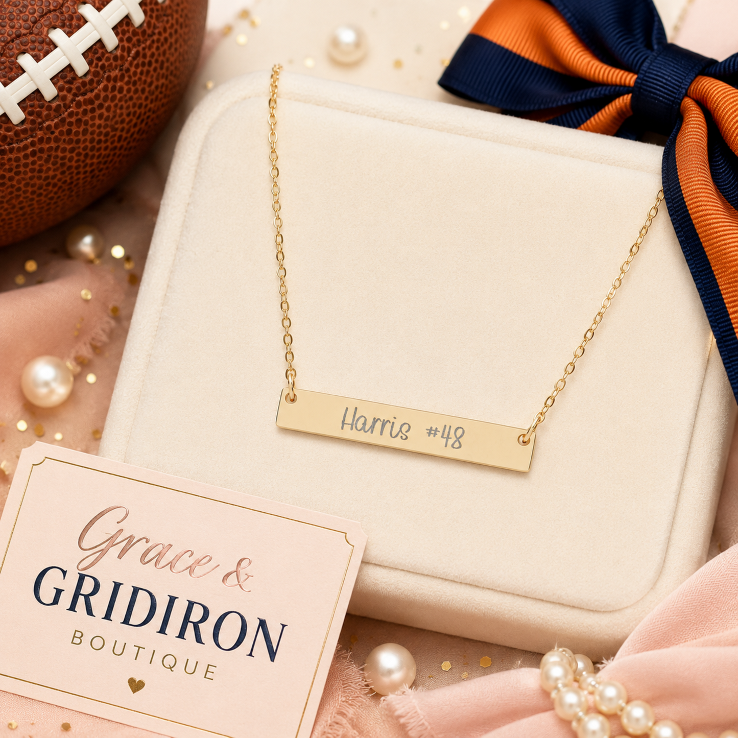 Personalized Football Mom Engraved Bar Necklace | Custom Player Name & Number Necklace | Game Day Jewelry Gift | Football Mama Keepsake