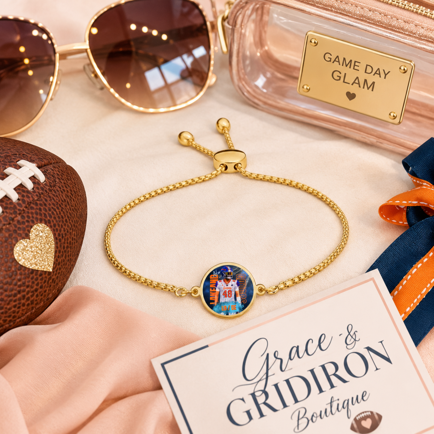 Personalized Football Mom Photo Bracelet | Custom Player Photo Charm Bracelet | Game Day Jewelry Gift | Football Mama Keepsake