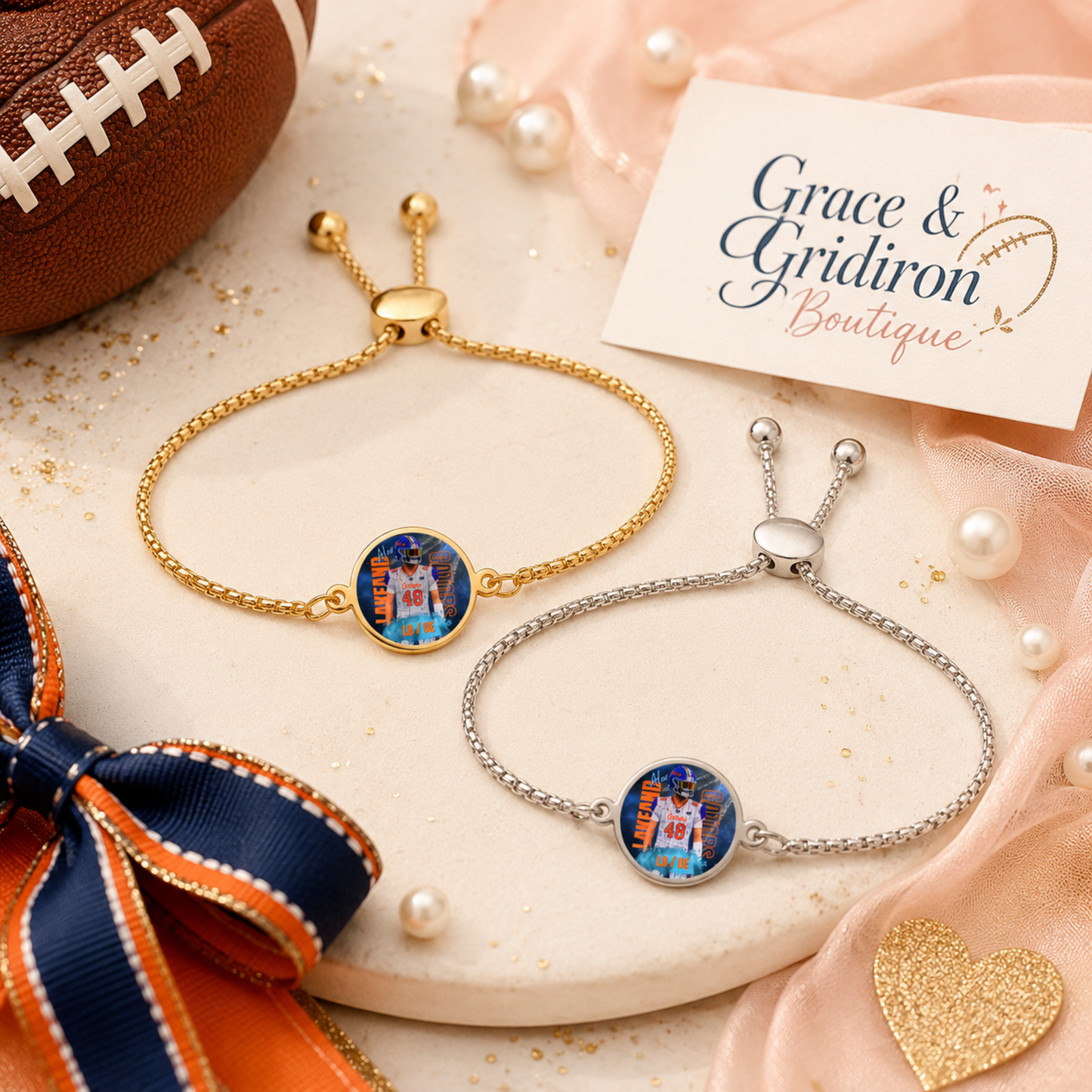 Personalized Football Mom Photo Bracelet | Custom Player Photo Charm Bracelet | Game Day Jewelry Gift | Football Mama Keepsake