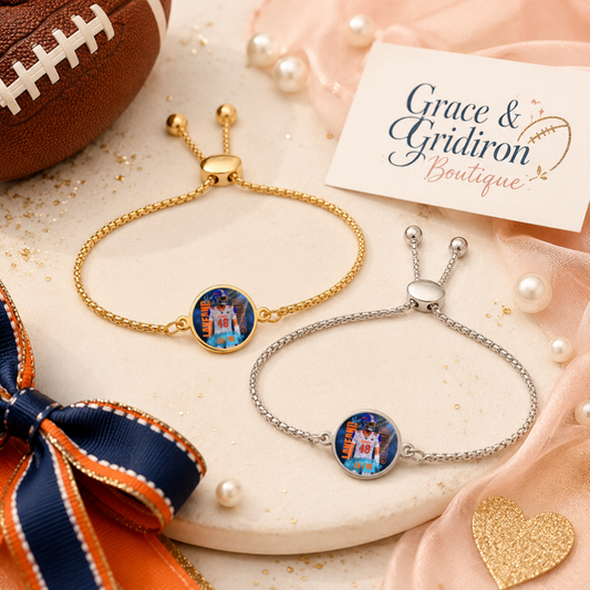 Personalized Football Mom Photo Bracelet | Custom Player Photo Charm Bracelet | Game Day Jewelry Gift | Football Mama Keepsake