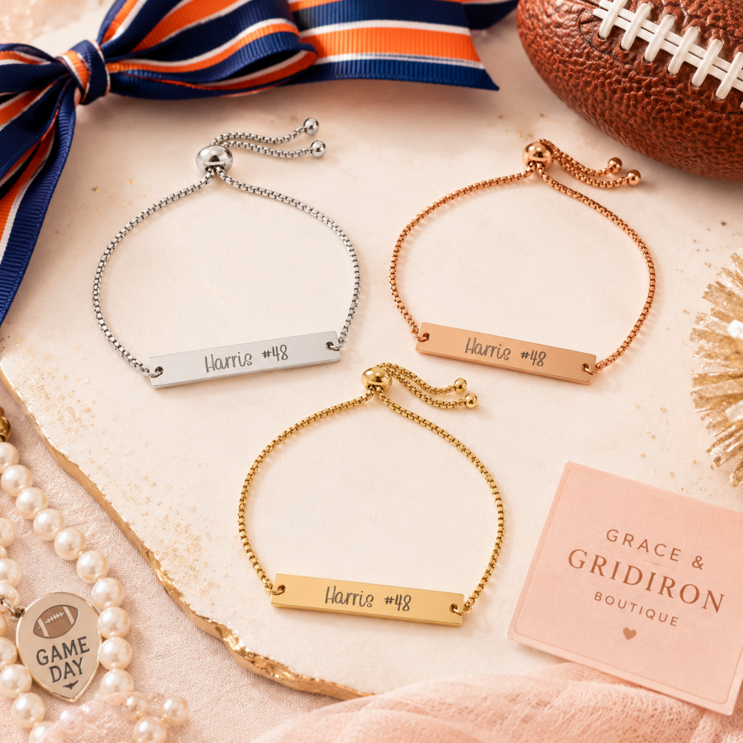 Personalized Football Mom Engraved Bracelet | Custom Player Name & Number Bracelet | Game Day Jewelry Gift | Football Mama Bracelet