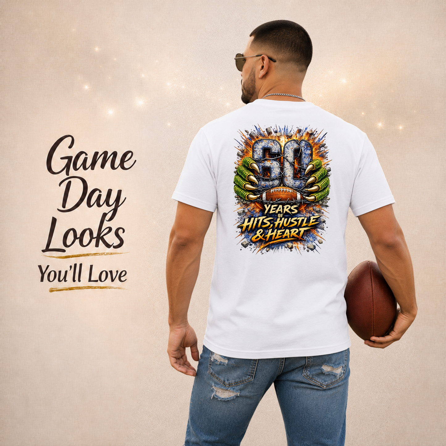 60 Years of Hits Hustle & Heart Shirt | Vintage Football Game Day Tee | Gator Pride Anniversary Graphic Shirt