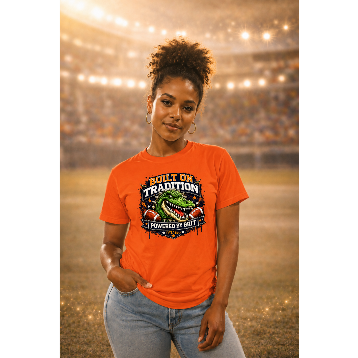 Built on Tradition Powered by Grit Football Tee | Vintage Gator Mascot Game Day Shirt | Football Mom Apparel