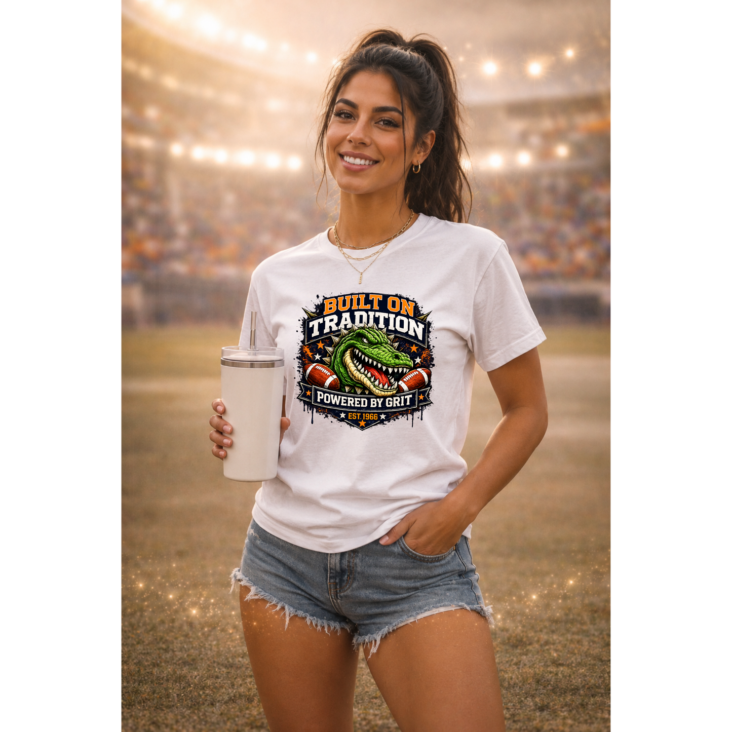 Built on Tradition Powered by Grit Football Tee | Vintage Gator Mascot Game Day Shirt | Football Mom Apparel