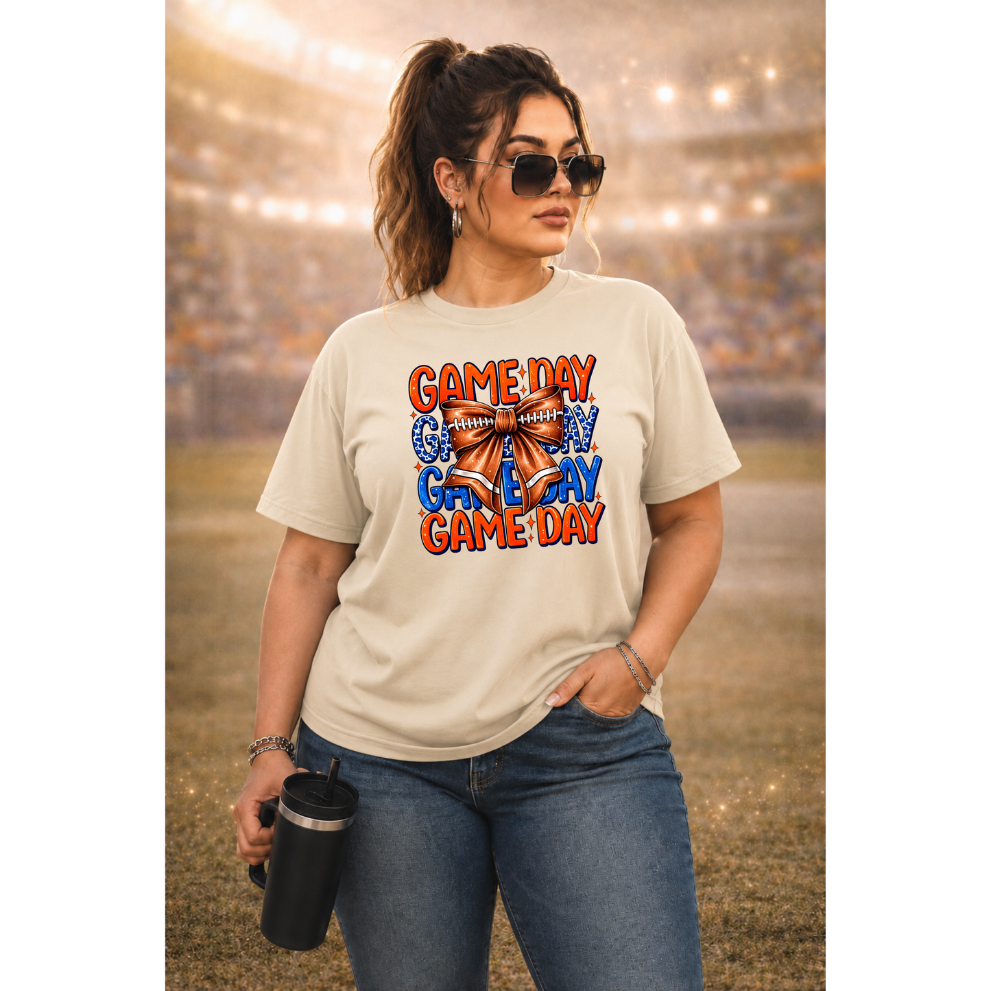 Game Day Bow Shirt | Football Game Day Tee | Cute Football Shirt | Football Mom Tee | Orange Blue Game Day Shirt