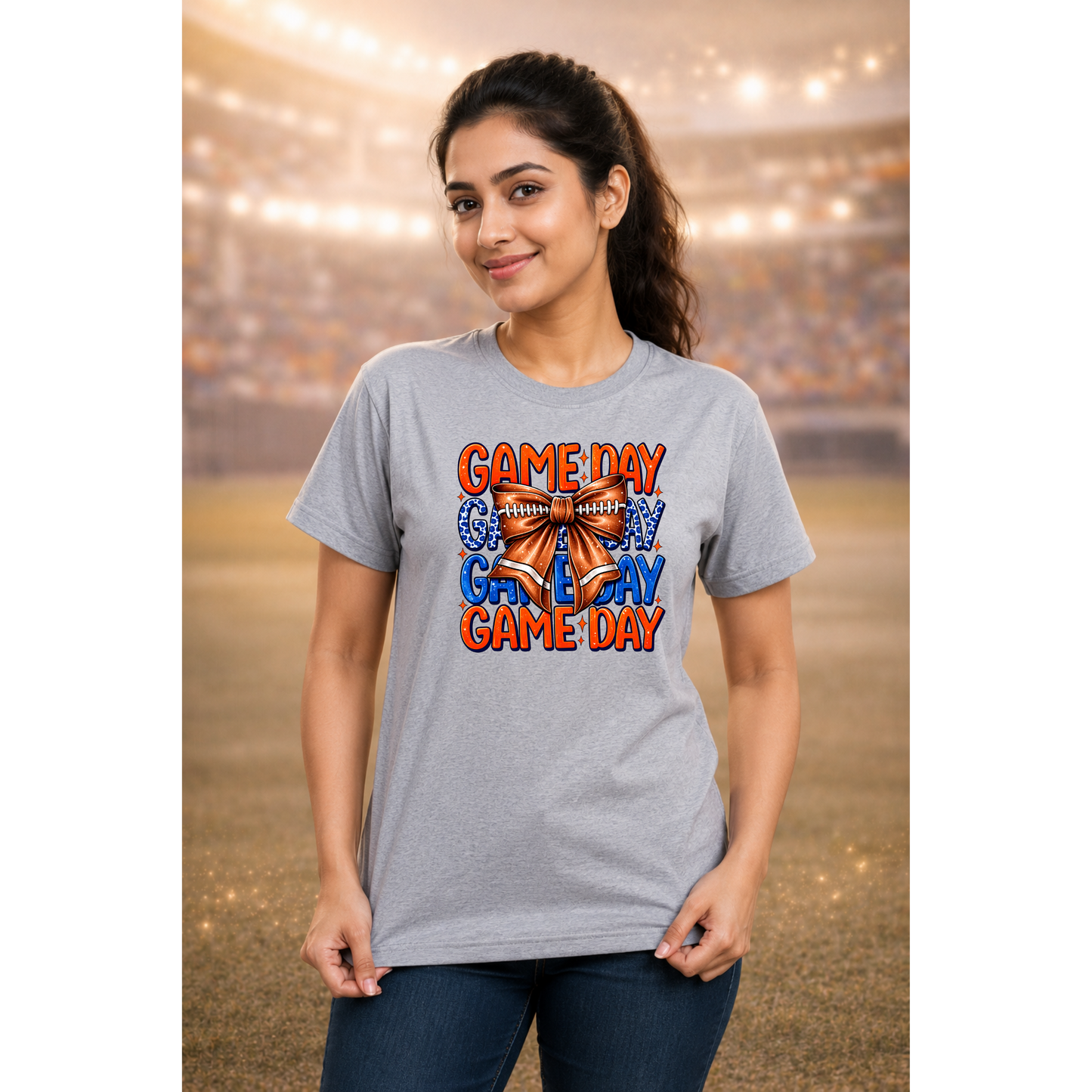 Game Day Bow Shirt | Football Game Day Tee | Cute Football Shirt | Football Mom Tee | Orange Blue Game Day Shirt