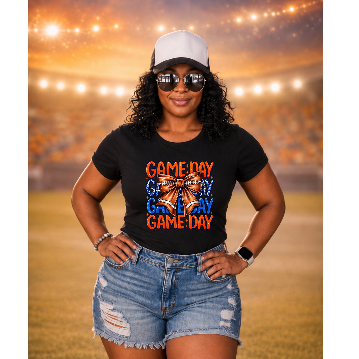 Game Day Bow Shirt | Football Game Day Tee | Cute Football Shirt | Football Mom Tee | Orange Blue Game Day Shirt