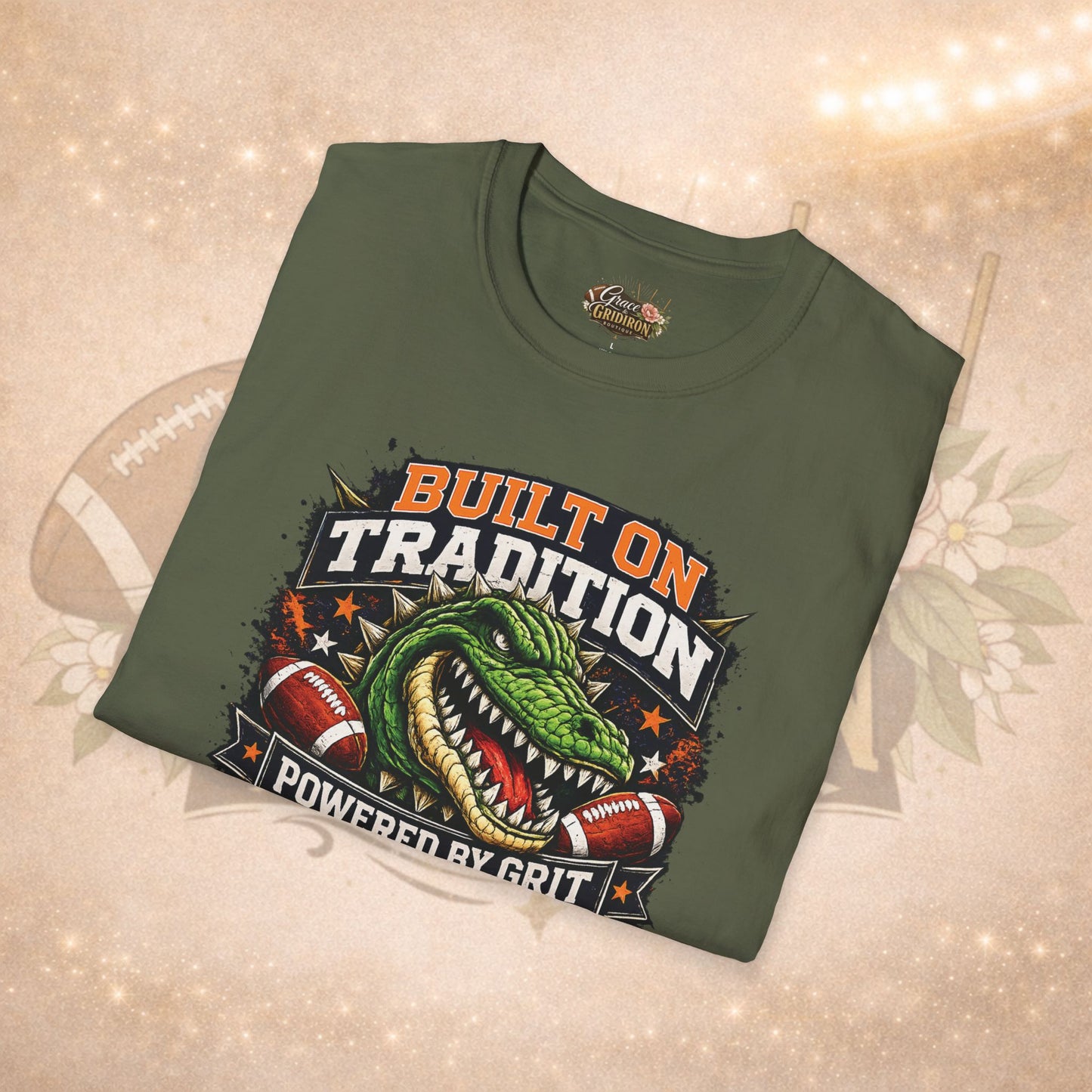 Built on Tradition Powered by Grit Football Tee | Vintage Gator Mascot Game Day Shirt | Football Mom Apparel