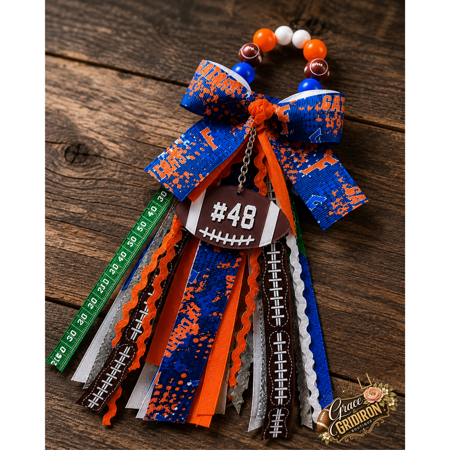 Personalized Football Tassel Charm | Custom Team Colors, Name & Player Number