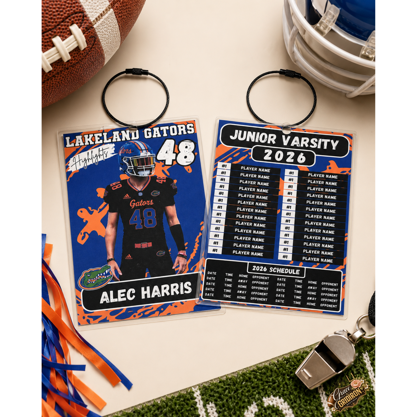 Personalized Football/Cheer Roster Tag | Custom Player Photo, Team Roster & Schedule Tag