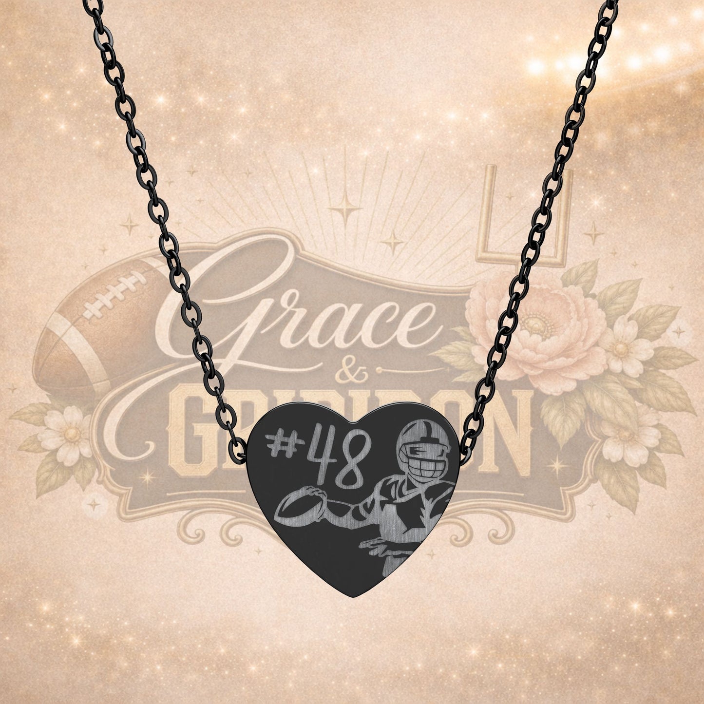 Personalized Football Mom Heart Necklace | Custom Jersey Number Football Player Necklace | Game Day Jewelry Gift | Football Mama Keepsake