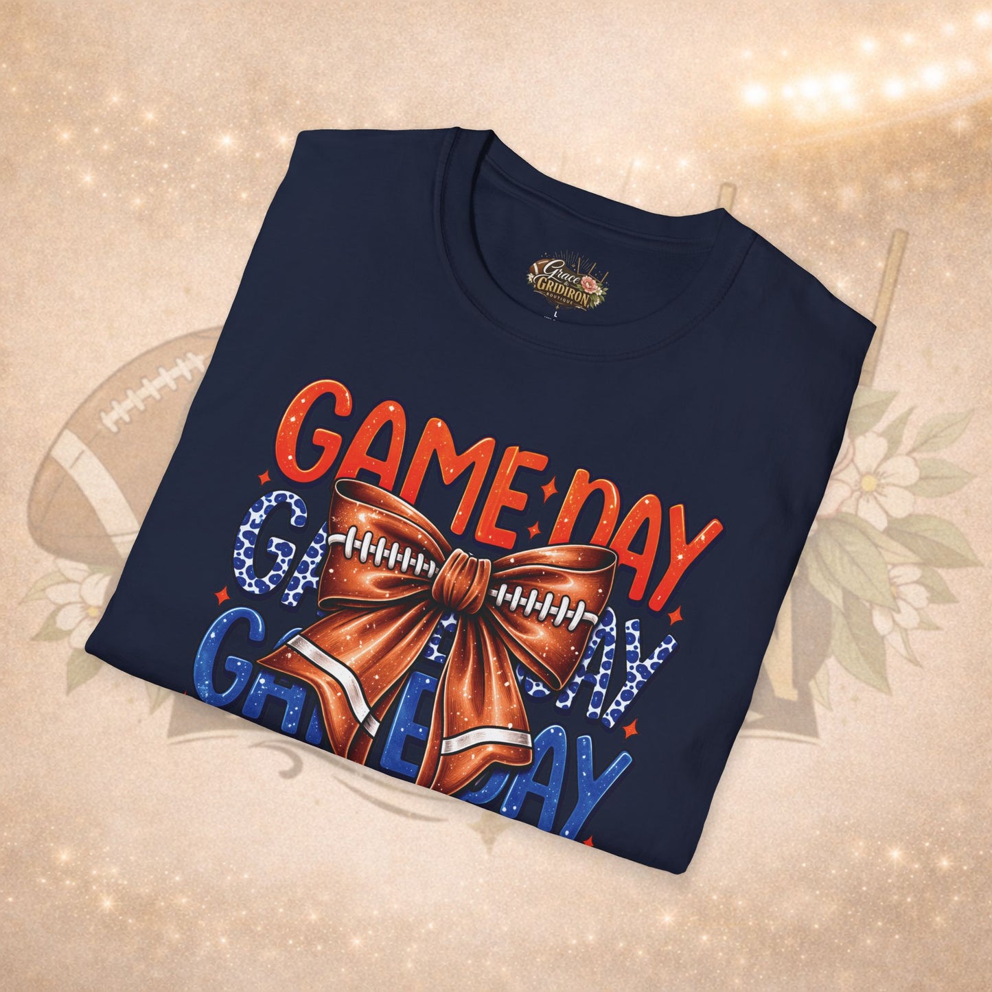 Game Day Bow Shirt | Football Game Day Tee | Cute Football Shirt | Football Mom Tee | Orange Blue Game Day Shirt