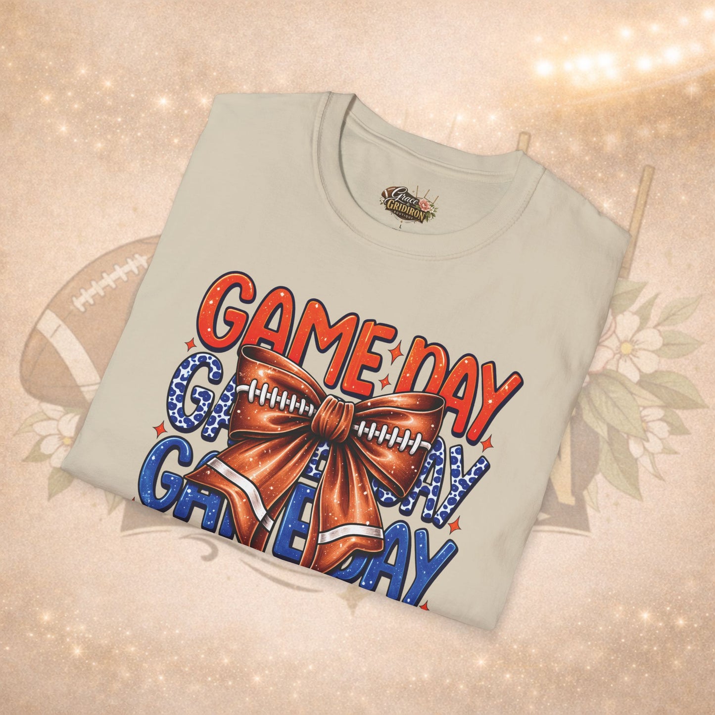 Game Day Bow Shirt | Football Game Day Tee | Cute Football Shirt | Football Mom Tee | Orange Blue Game Day Shirt