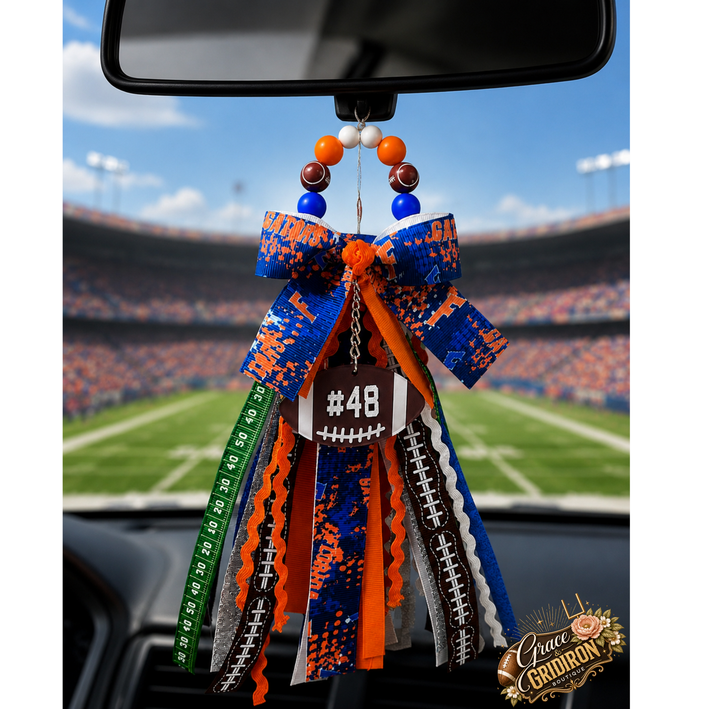 Personalized Football Tassel Charm | Custom Team Colors, Name & Player Number