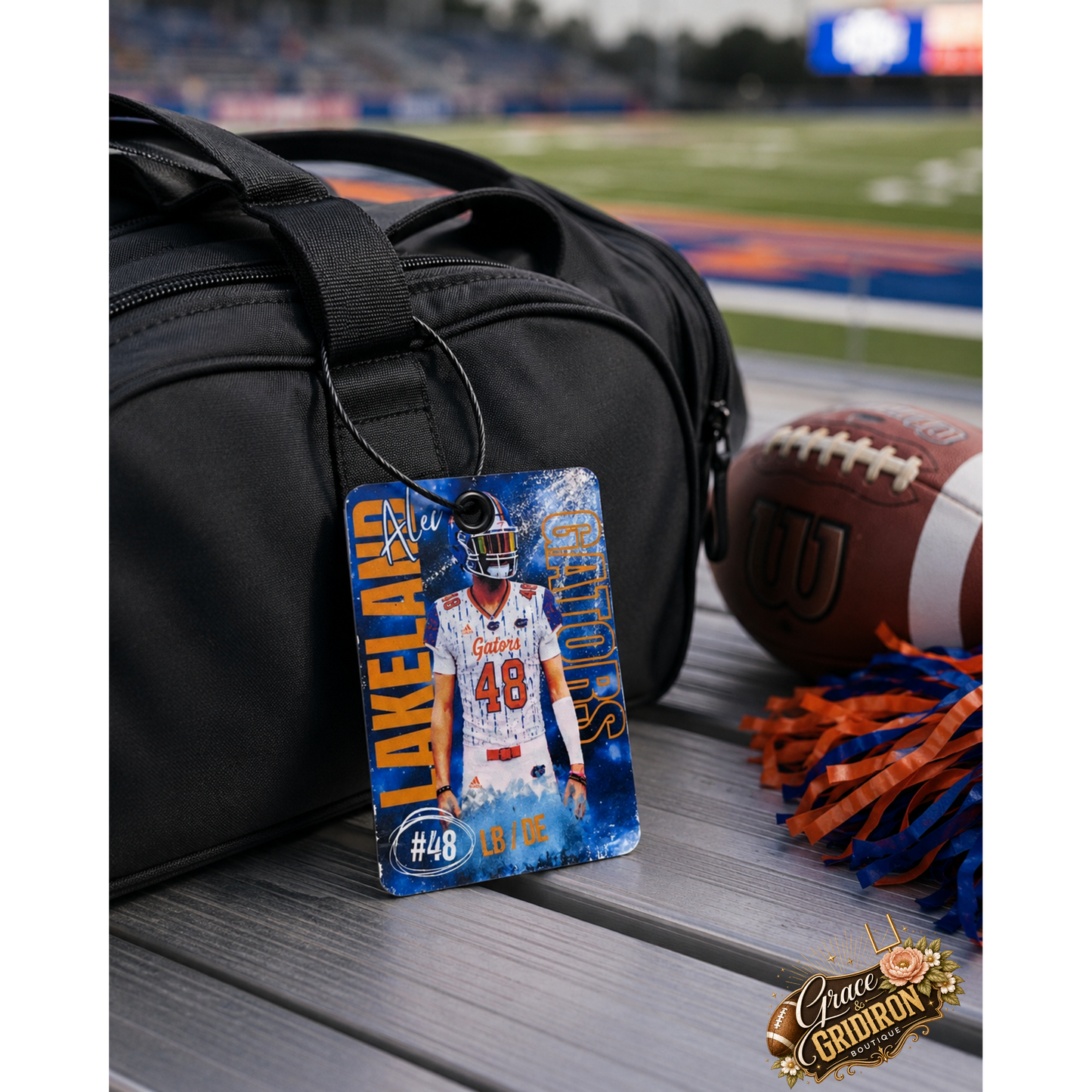 Personalized Football/Cheer Player Luggage Tag | Custom Photo, Name, Number & Team Bag Tag