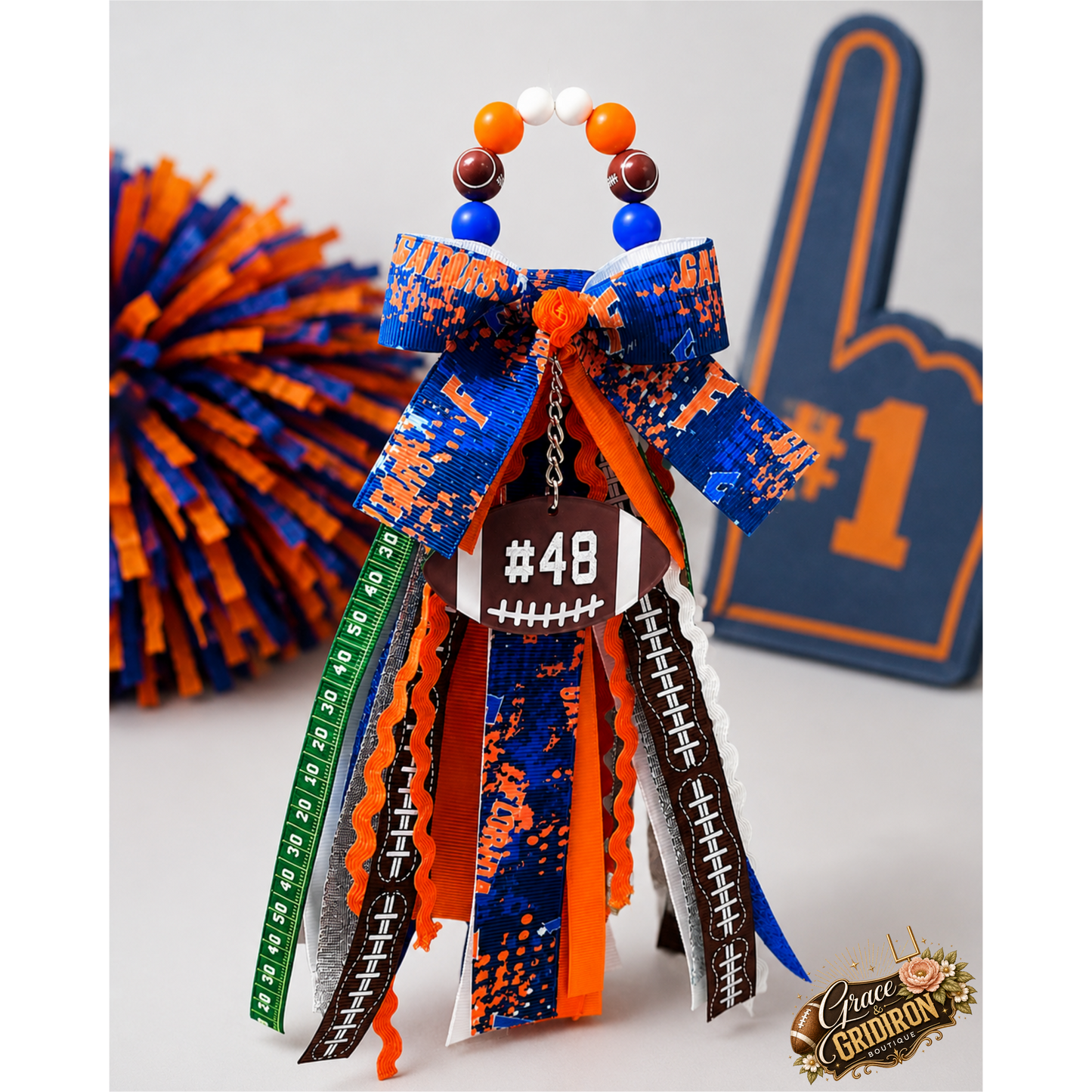 Personalized Football Tassel Charm | Custom Team Colors, Name & Player Number