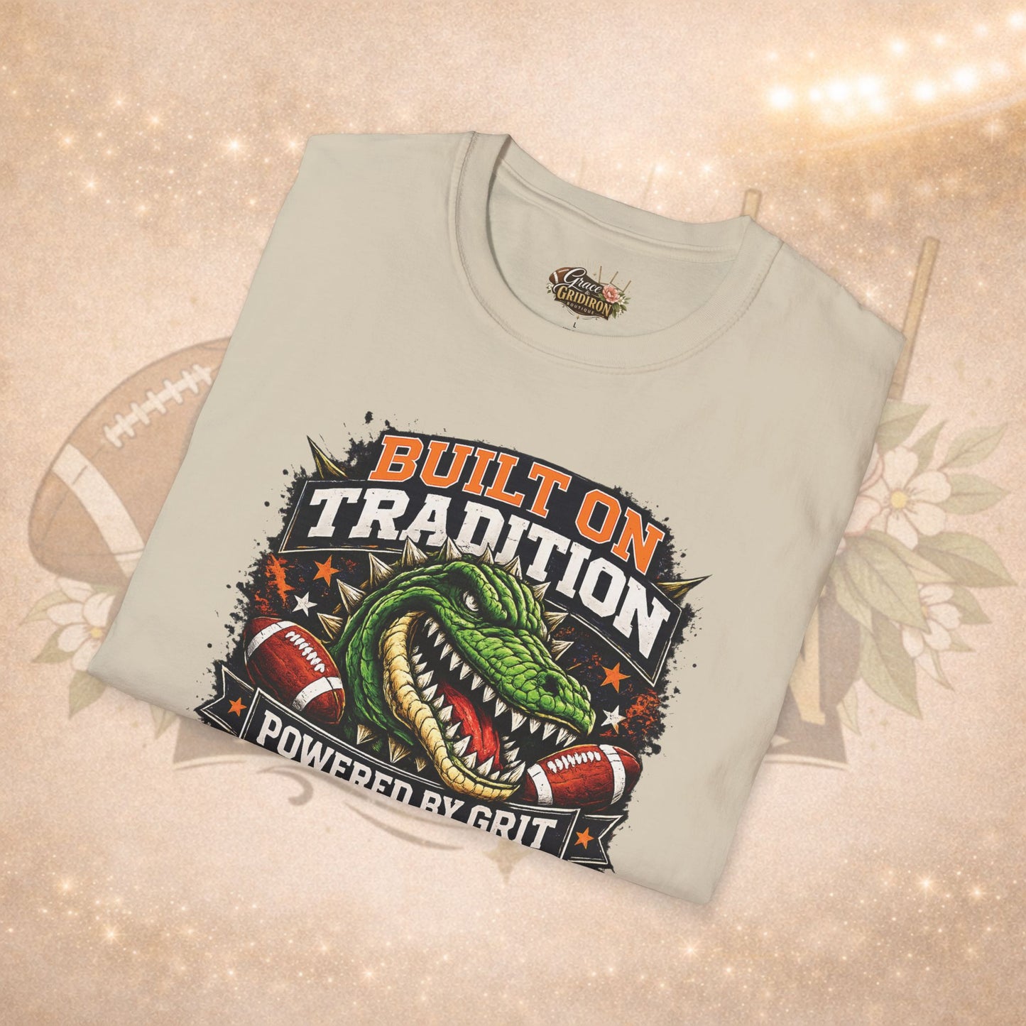 Built on Tradition Powered by Grit Football Tee | Vintage Gator Mascot Game Day Shirt | Football Mom Apparel