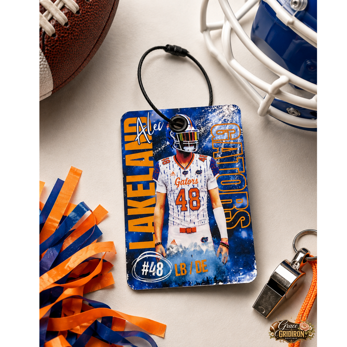 Personalized Football/Cheer Player Luggage Tag | Custom Photo, Name, Number & Team Bag Tag