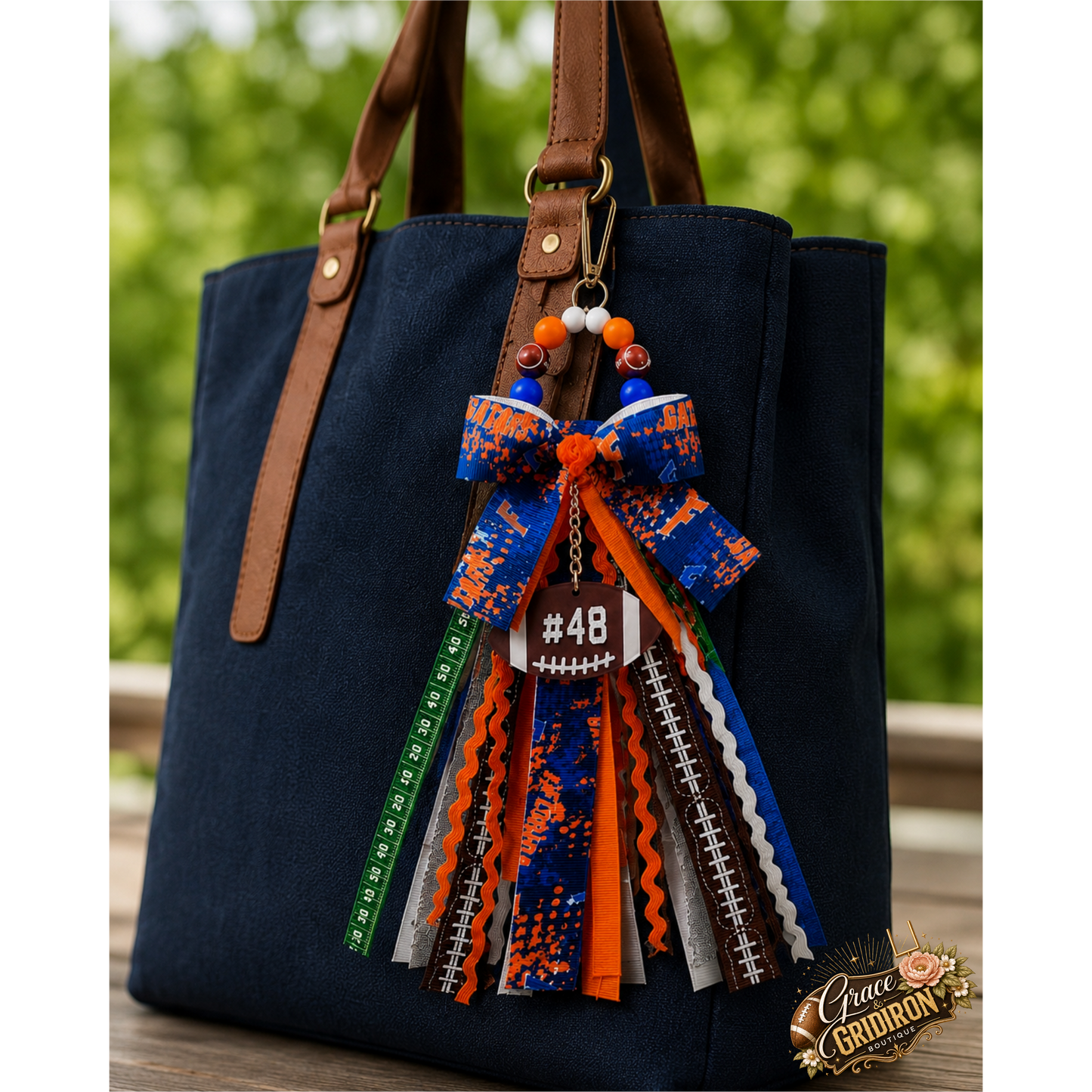 Personalized Football Tassel Charm | Custom Team Colors, Name & Player Number