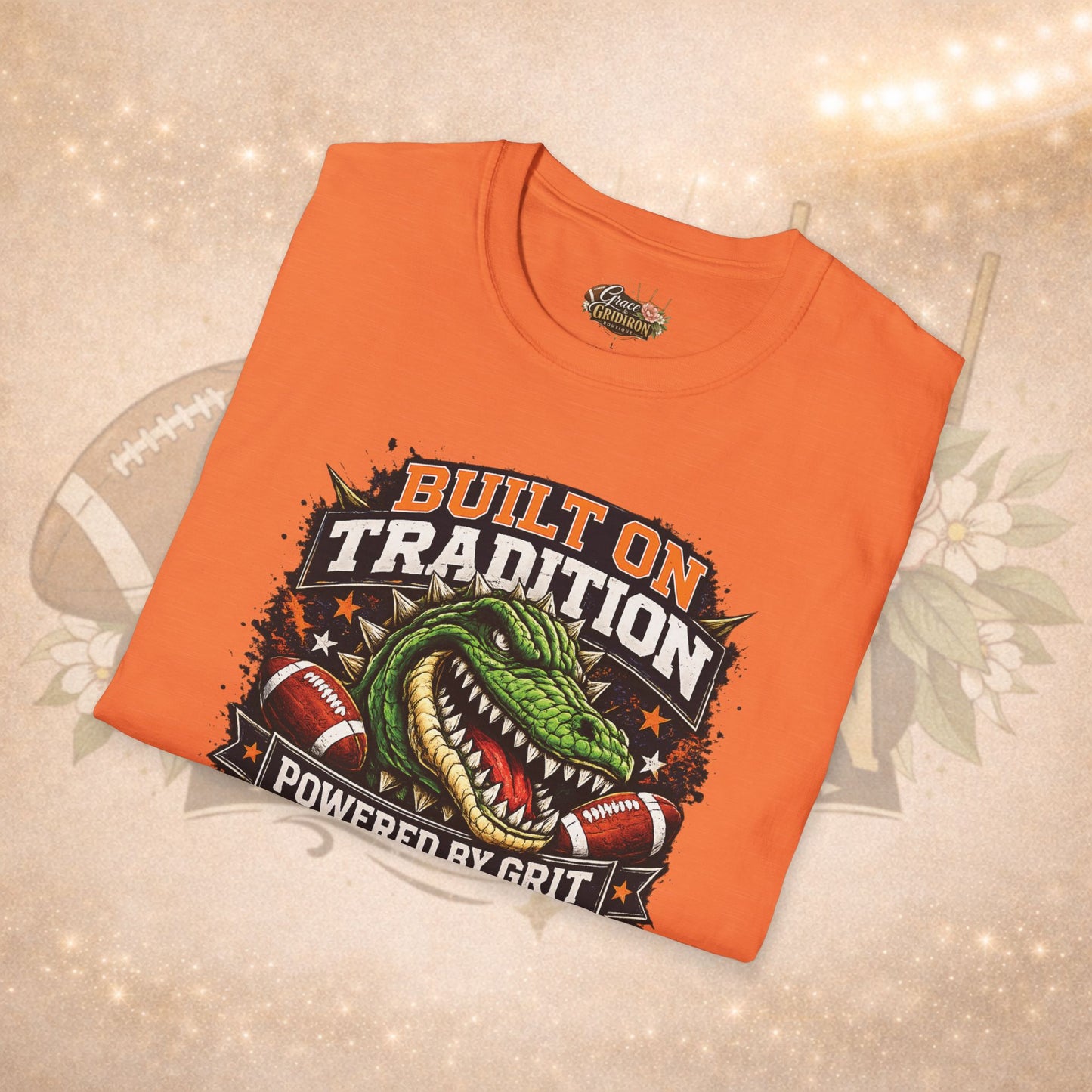 Built on Tradition Powered by Grit Football Tee | Vintage Gator Mascot Game Day Shirt | Football Mom Apparel