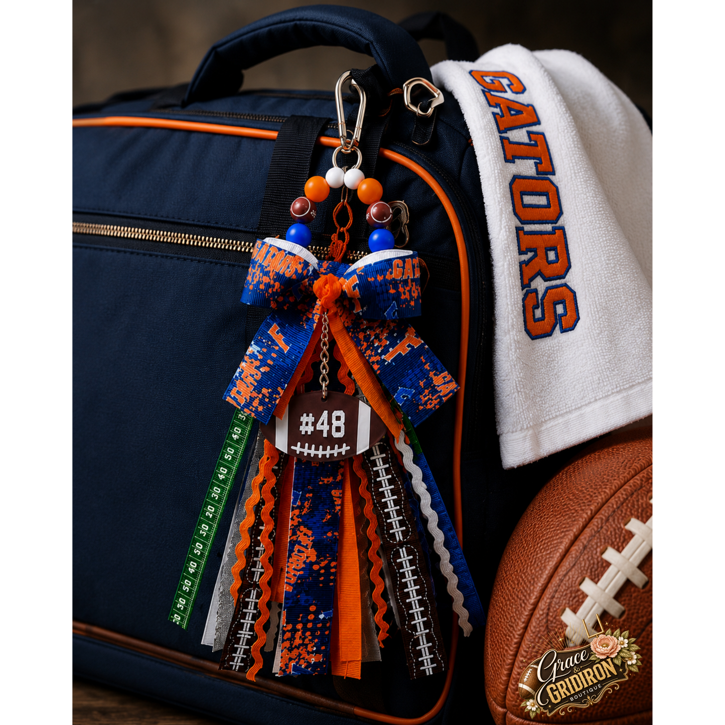 Personalized Football Tassel Charm | Custom Team Colors, Name & Player Number