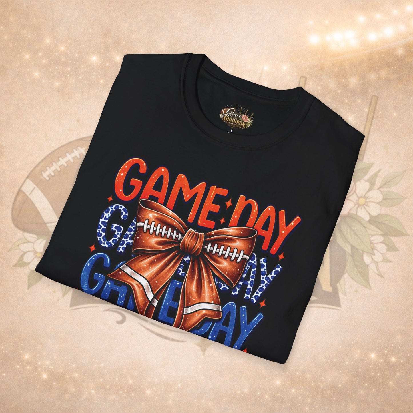 Game Day Bow Shirt | Football Game Day Tee | Cute Football Shirt | Football Mom Tee | Orange Blue Game Day Shirt
