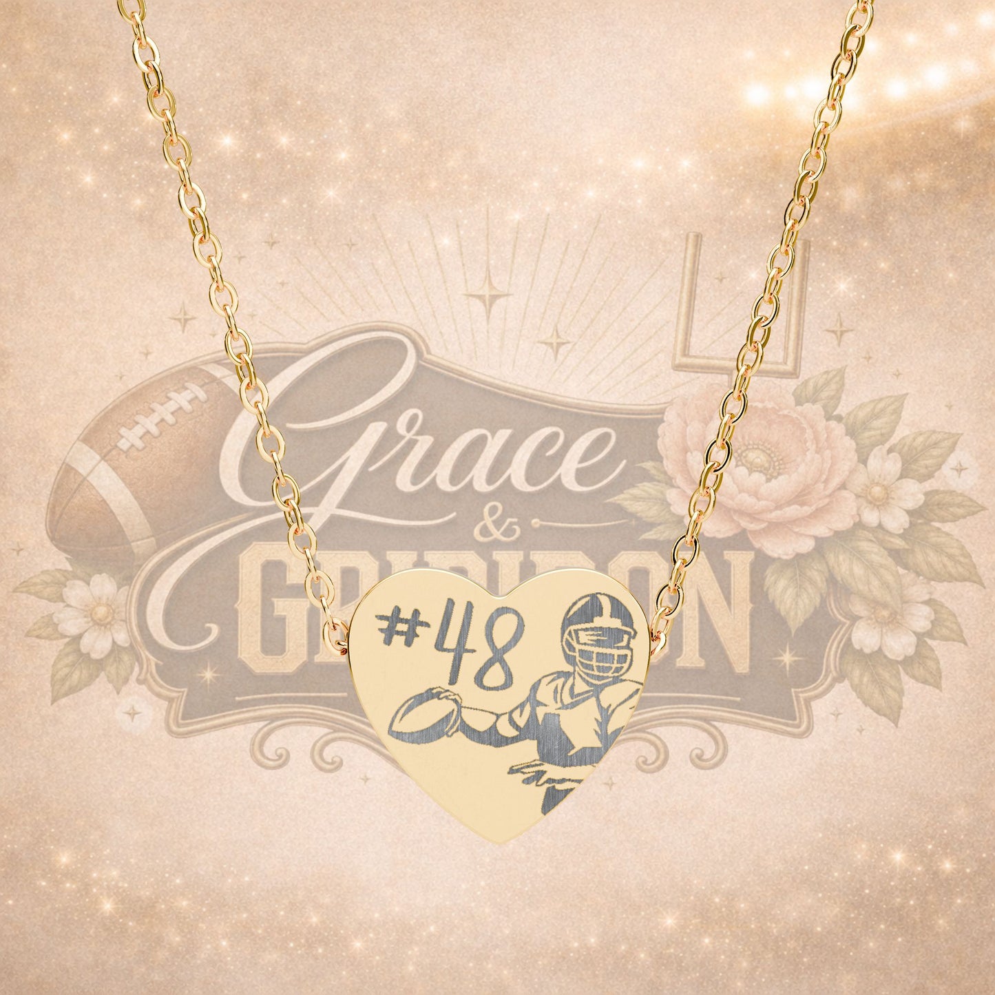 Personalized Football Mom Heart Necklace | Custom Jersey Number Football Player Necklace | Game Day Jewelry Gift | Football Mama Keepsake