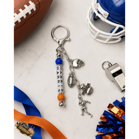 Personalized Football/Cheer Name Keychain | Custom Player Beaded Bag Charm