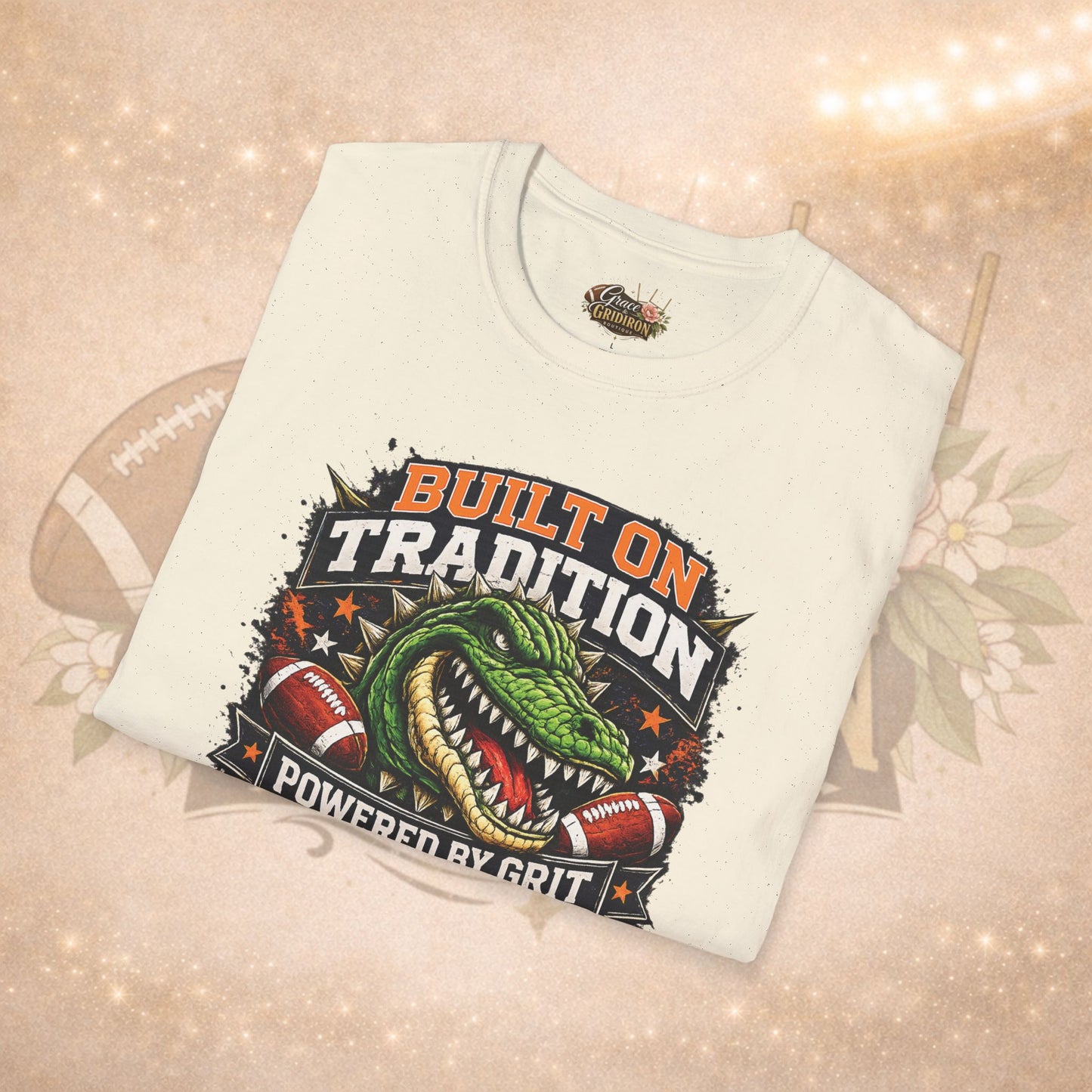 Built on Tradition Powered by Grit Football Tee | Vintage Gator Mascot Game Day Shirt | Football Mom Apparel