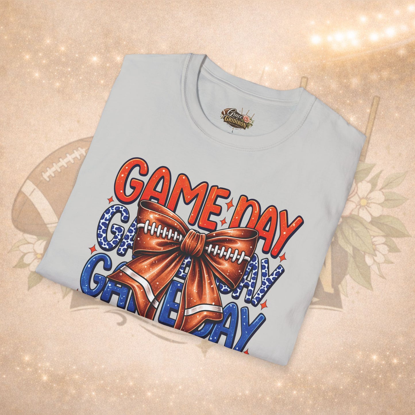 Game Day Bow Shirt | Football Game Day Tee | Cute Football Shirt | Football Mom Tee | Orange Blue Game Day Shirt