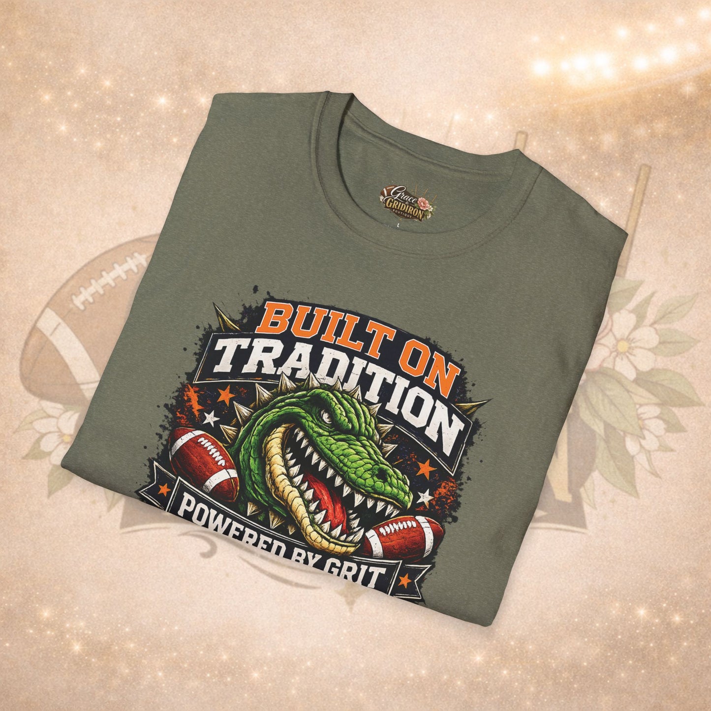 Built on Tradition Powered by Grit Football Tee | Vintage Gator Mascot Game Day Shirt | Football Mom Apparel