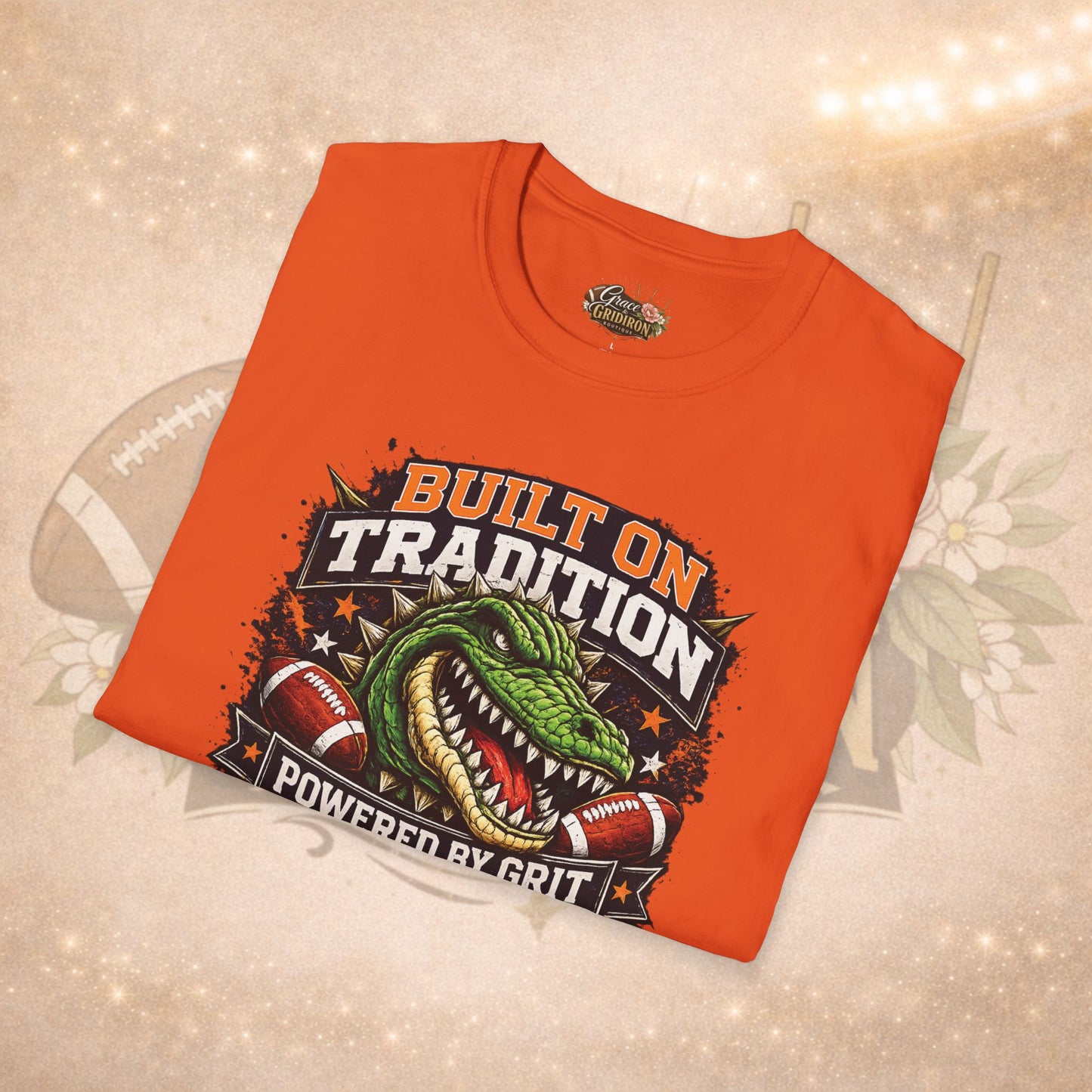 Built on Tradition Powered by Grit Football Tee | Vintage Gator Mascot Game Day Shirt | Football Mom Apparel