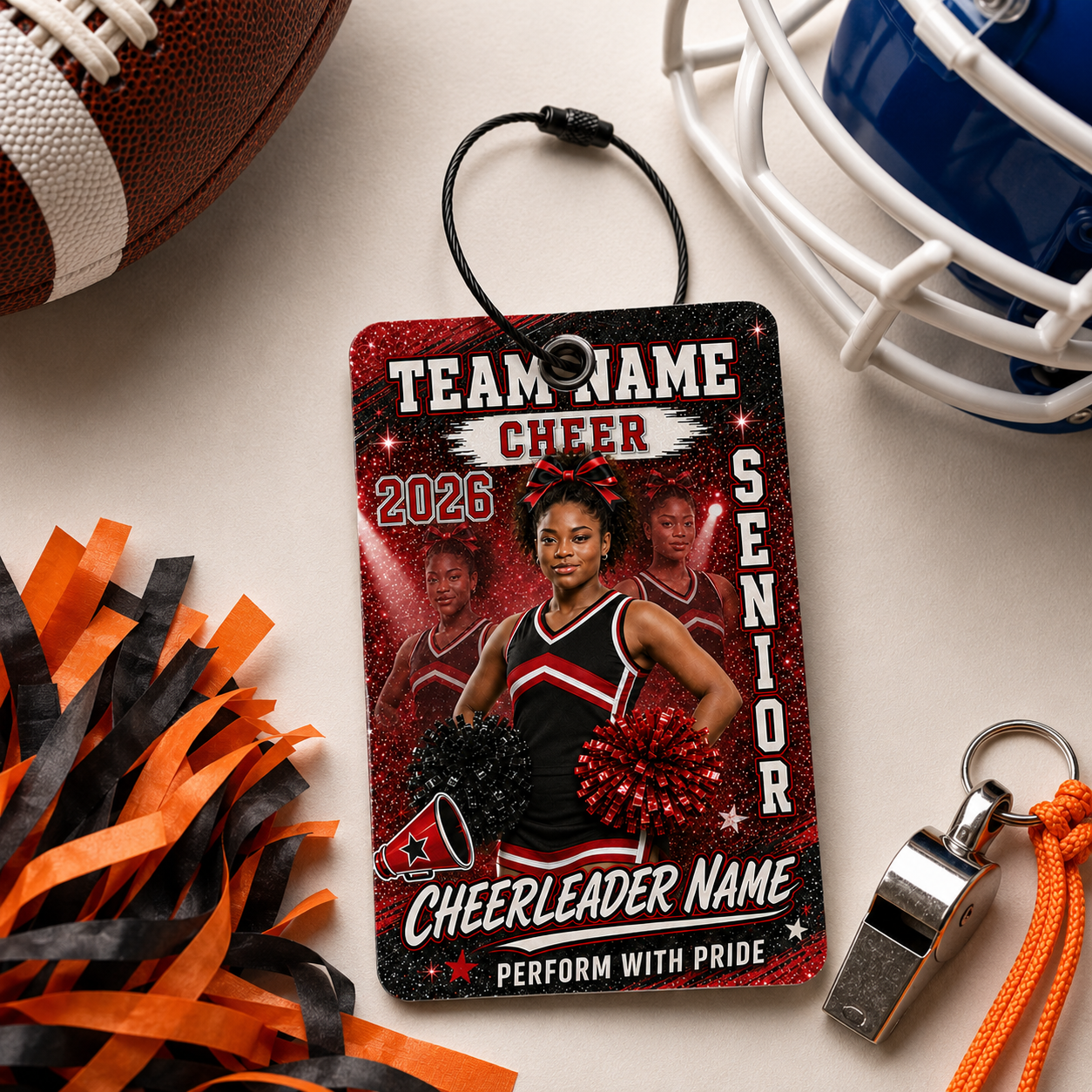 Personalized Football/Cheer Player Luggage Tag | Custom Photo, Name, Number & Team Bag Tag