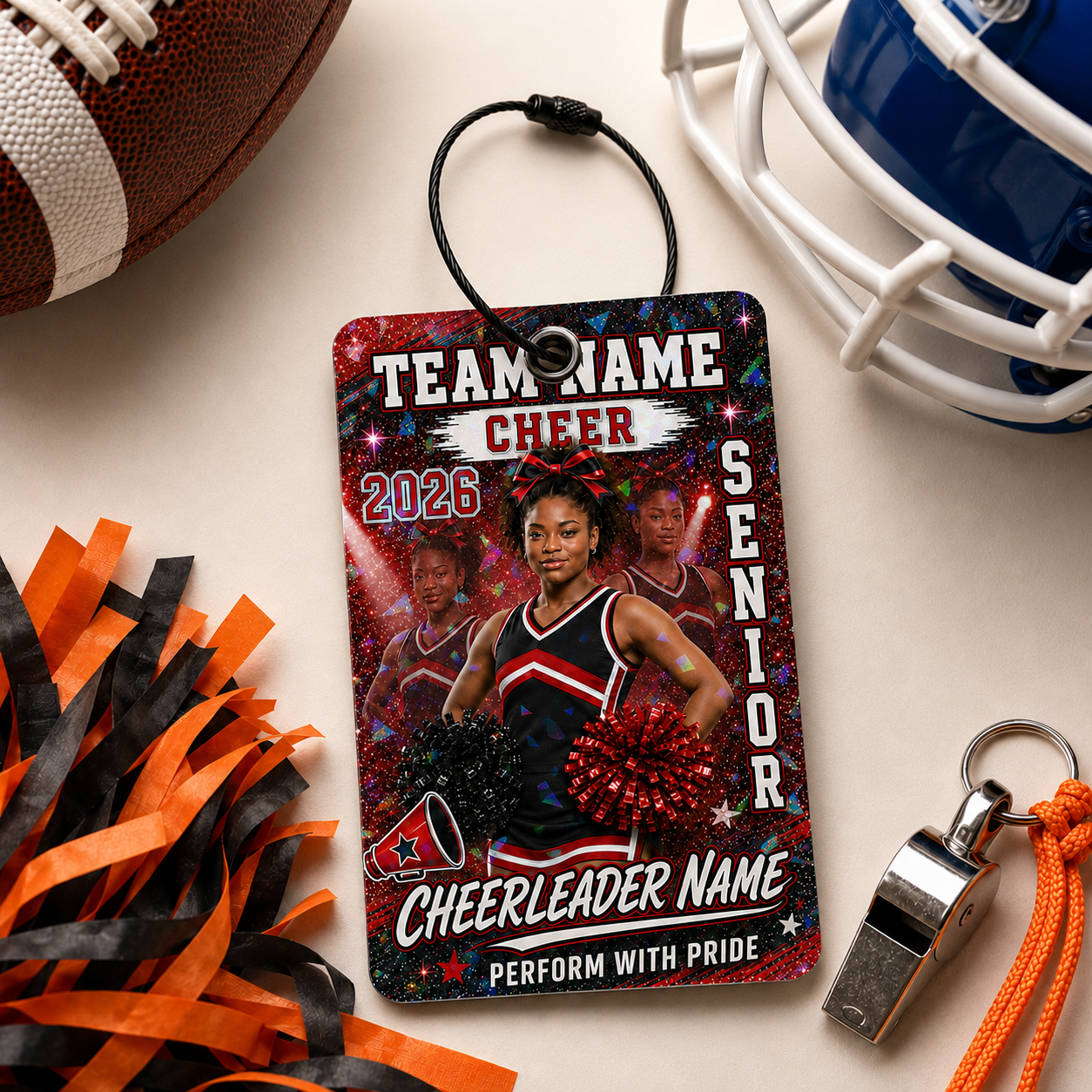 Personalized Football/Cheer Player Luggage Tag | Custom Photo, Name, Number & Team Bag Tag