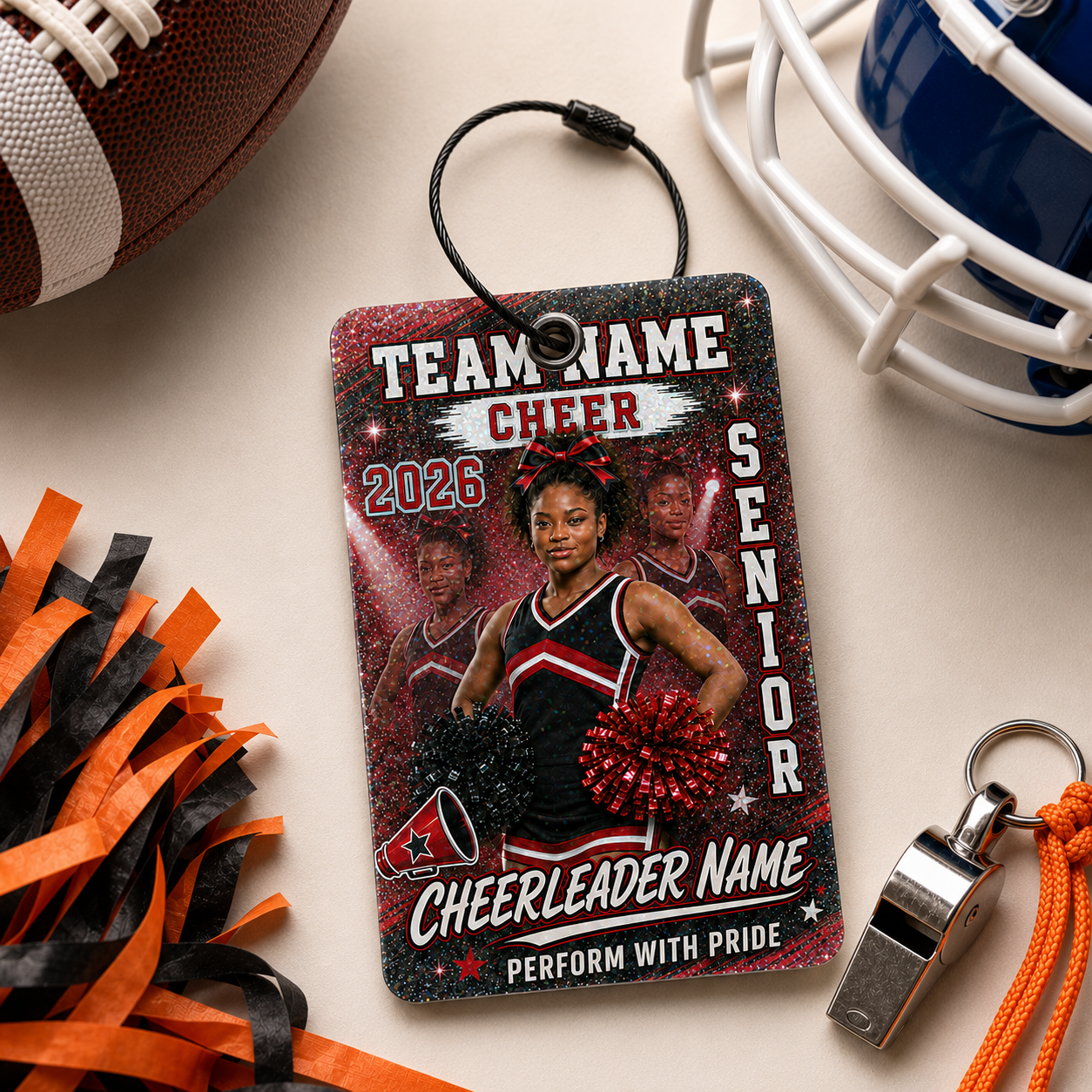 Personalized Football/Cheer Player Luggage Tag | Custom Photo, Name, Number & Team Bag Tag
