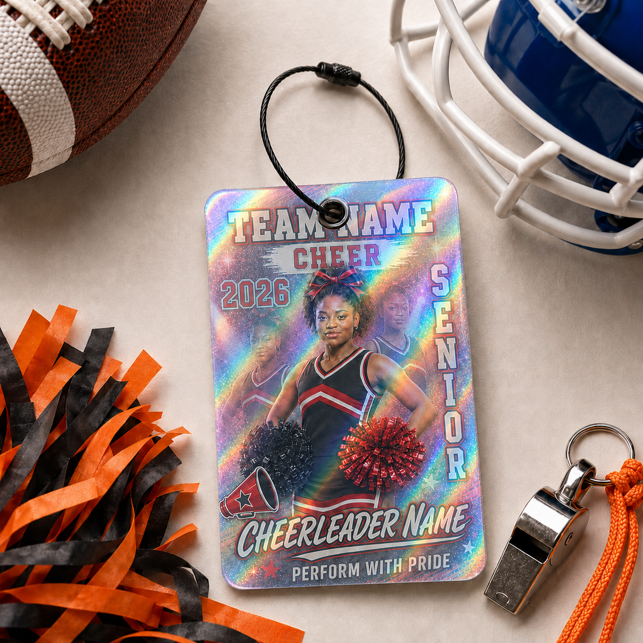 Personalized Football/Cheer Player Luggage Tag | Custom Photo, Name, Number & Team Bag Tag